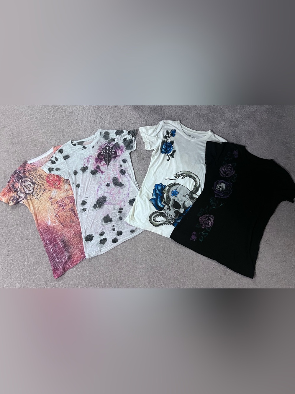 EUC! Lot of 4 “Sinful” By Affliction Brand Women’s Shirts Size Large